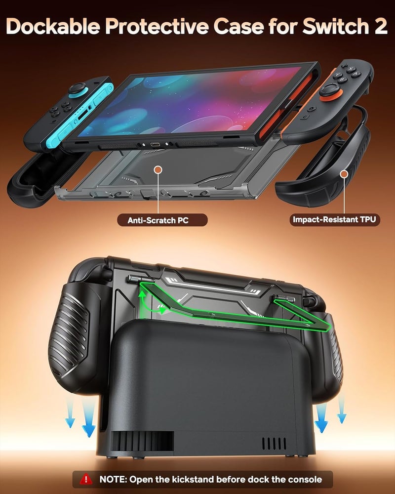 FYOUNG Switch 2 Protective Case with Kickstand, Dockable Hard PC Shell for Nintendo Switch 2 Console 2025, Full Protection Accessories,Shockproof, Soft TPU Ergonomic Grip for Joycon - Image 3